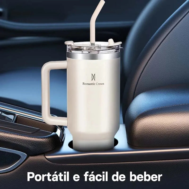 Copo Térmico Inox 1,2L com Alça, Tampa e Canudo