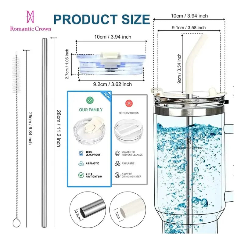 Copo Térmico Inox 1,2L com Alça, Tampa e Canudo