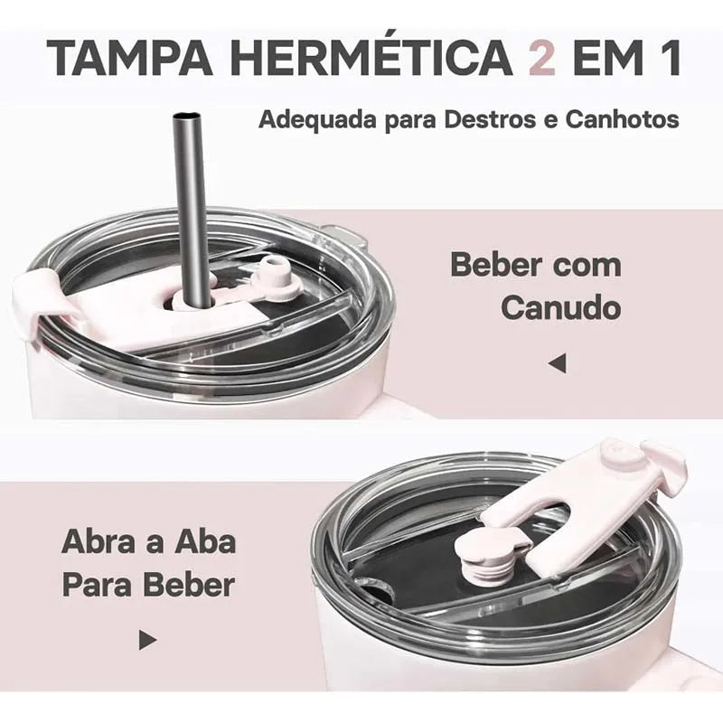 Copo Térmico Inox 1,2L com Alça, Tampa e Canudo