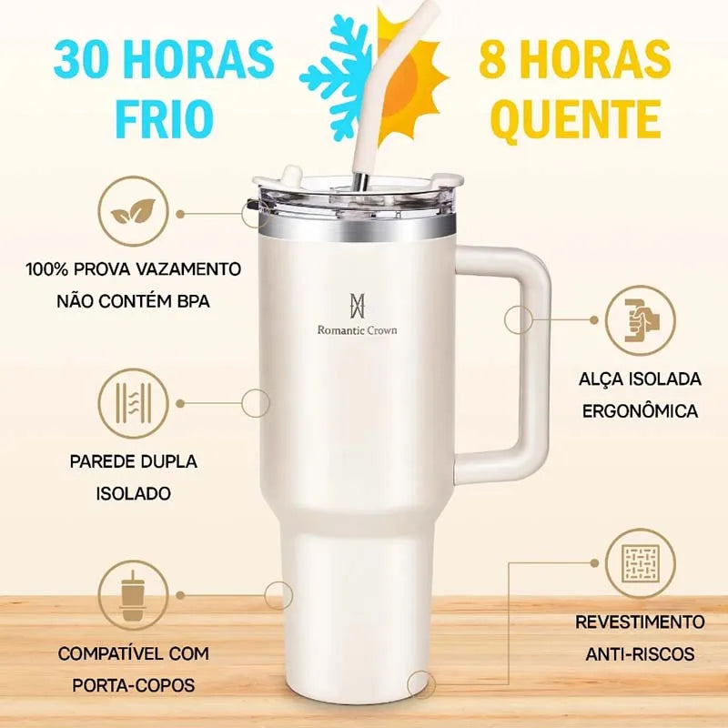 Copo Térmico Inox 1,2L com Alça, Tampa e Canudo