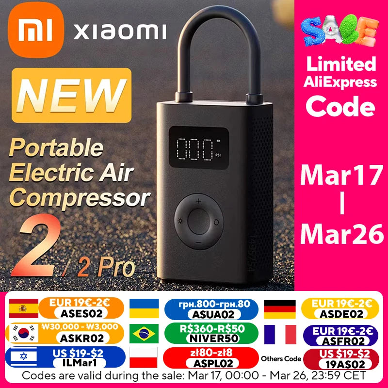 létrica Xiaomi Mijia Air Pump 2 – Portátil 150 PSI com LED e Entrada Type-C